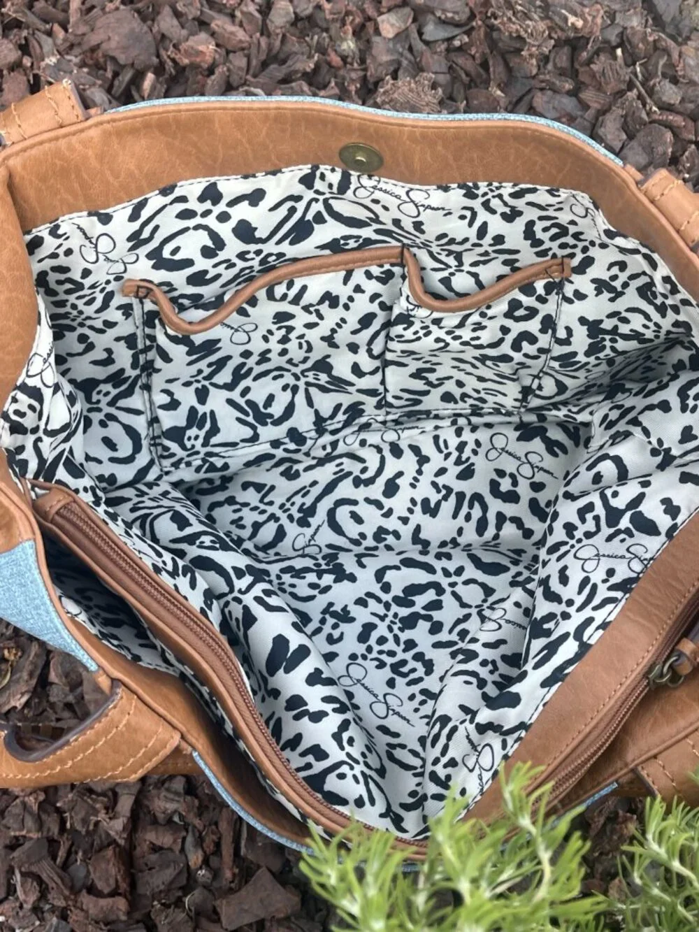 Jessica Simpson Tote Shoulder Bag Faux Leather Boho Multicolor Tassels Denim